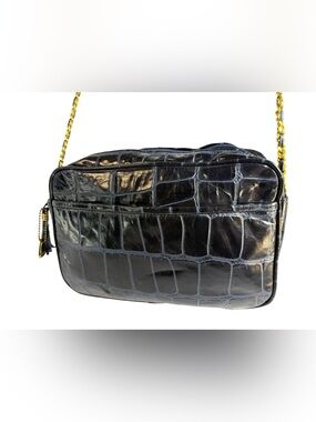 Reem Women's DK Blue  Croc-Embossed Leather Crossbody Bag